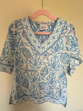 Gretchen Scott Designs Blue & White Seashell V-Neck Tunic, Cover up